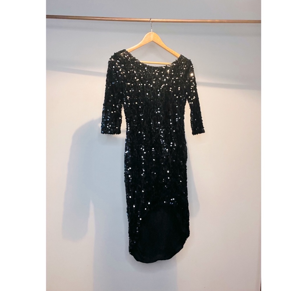 Black sequin midi high low NYE Dress